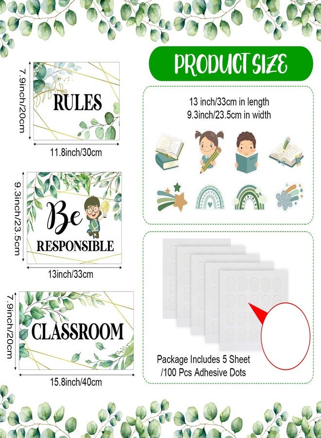 Harloon 43 Pcs Classroom Rules Posters Class Rules Bulletin Board Motivational Educational Behavior Wall Decor Good Habits Banner for Back to School Party Wall Decor Supplies (Bright Color,Eucalyptus) - Image 2